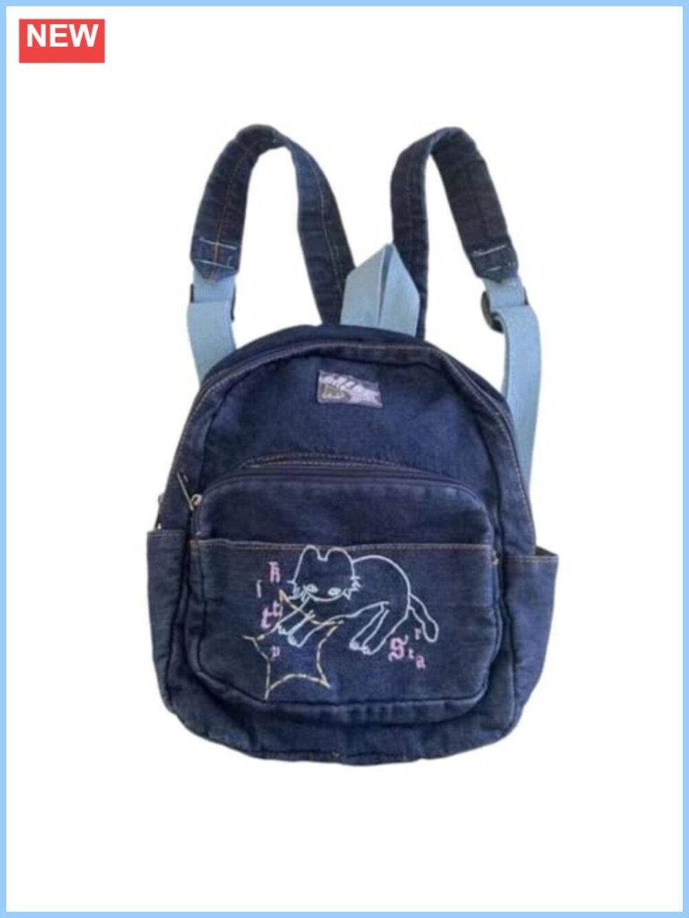Denim Mini Backpack Purse Lightweight Cat Bookbag Y2K